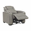 Pemberly Row Leather Power Reclining Chair with Headrest and Massage in Gray
