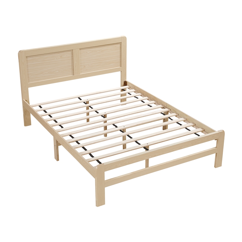 Pemberly Row Asian Hardwood Full Platform Bed with Headboard in Natural
