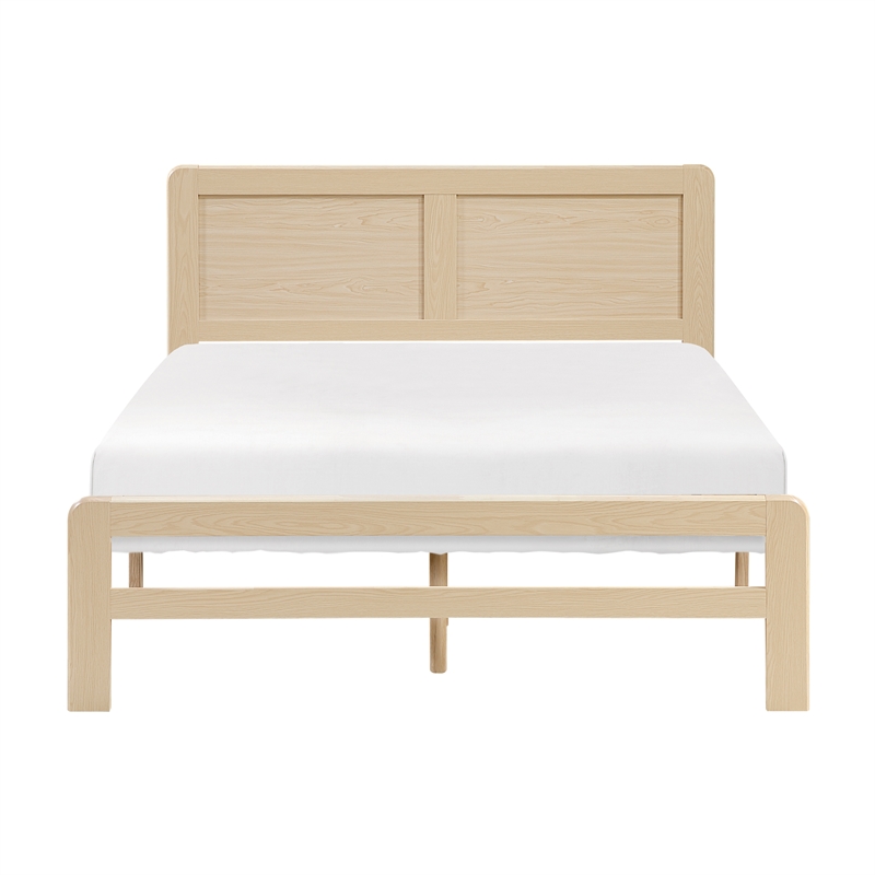 Pemberly Row Asian Hardwood Full Platform Bed with Headboard in Natural