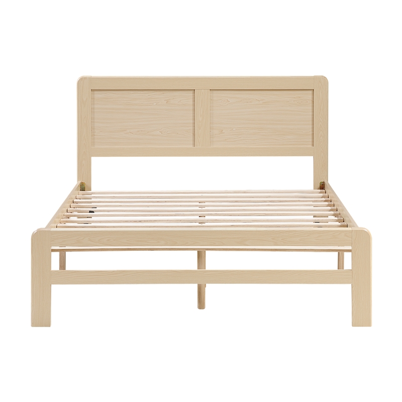 Pemberly Row Asian Hardwood Full Platform Bed with Headboard in Natural