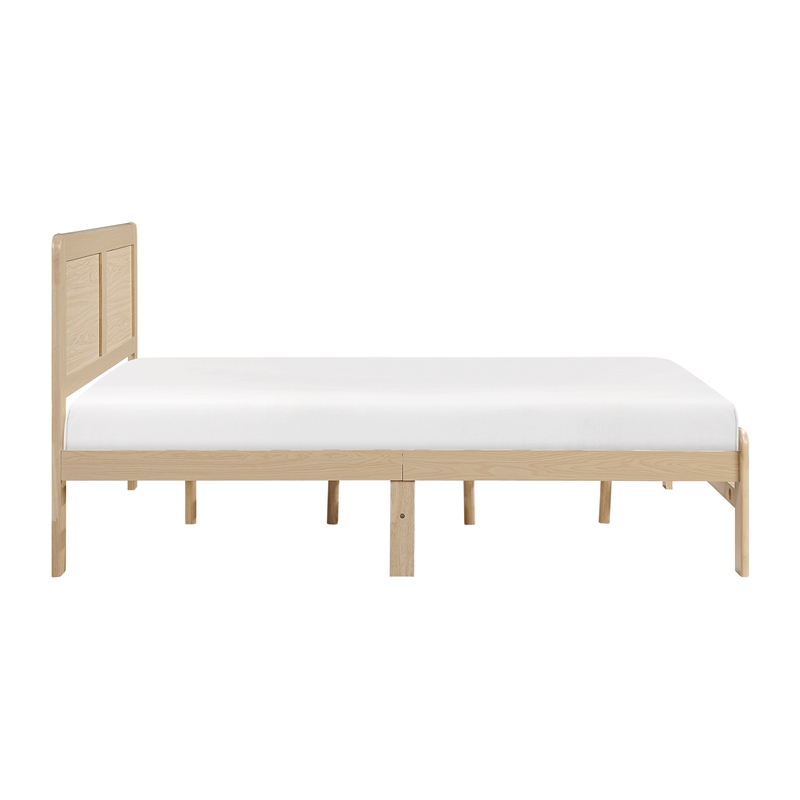 Pemberly Row Asian Hardwood Full Platform Bed with Headboard in Natural