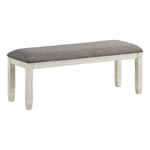 Pemberly Row Pine Wood Dining Bench with Fabric Seat in Antique White