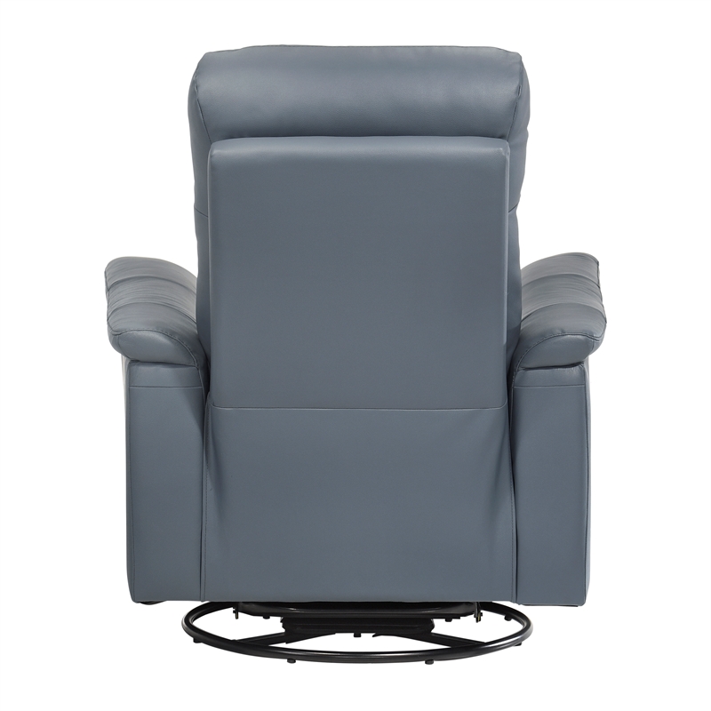 Pemberly Row Top Grain Leather Swivel Glider Reclining Chair in Blue Gray