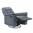 Pemberly Row Top Grain Leather Swivel Glider Reclining Chair in Blue Gray