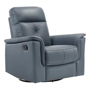 Pemberly Row Top Grain Leather Swivel Glider Reclining Chair in Blue Gray