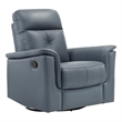 Pemberly Row Top Grain Leather Swivel Glider Reclining Chair in Blue Gray