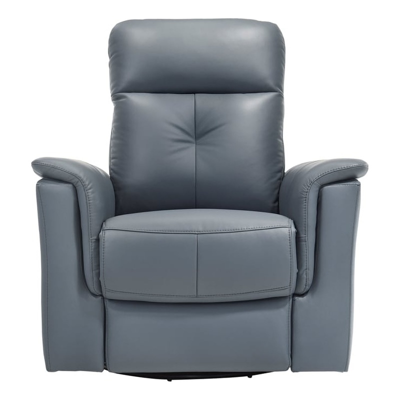 Pemberly Row Top Grain Leather Swivel Glider Reclining Chair in Blue Gray
