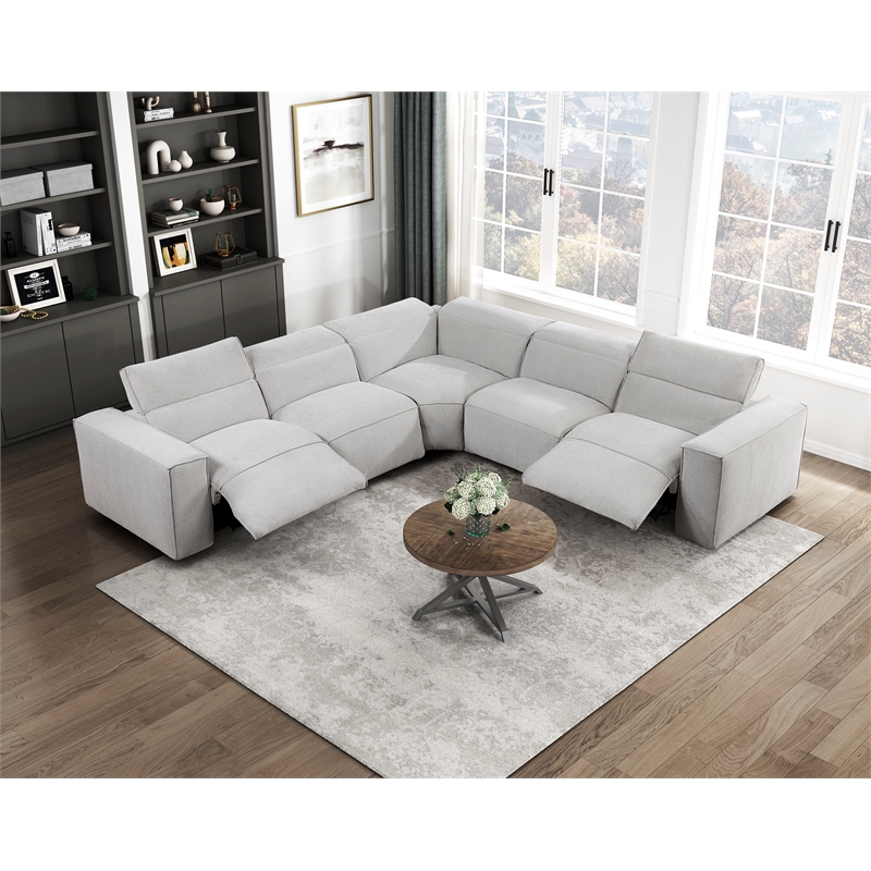 Pemberly Row Microfiber Armless Chair with Adjustable Headrest in Light Gray