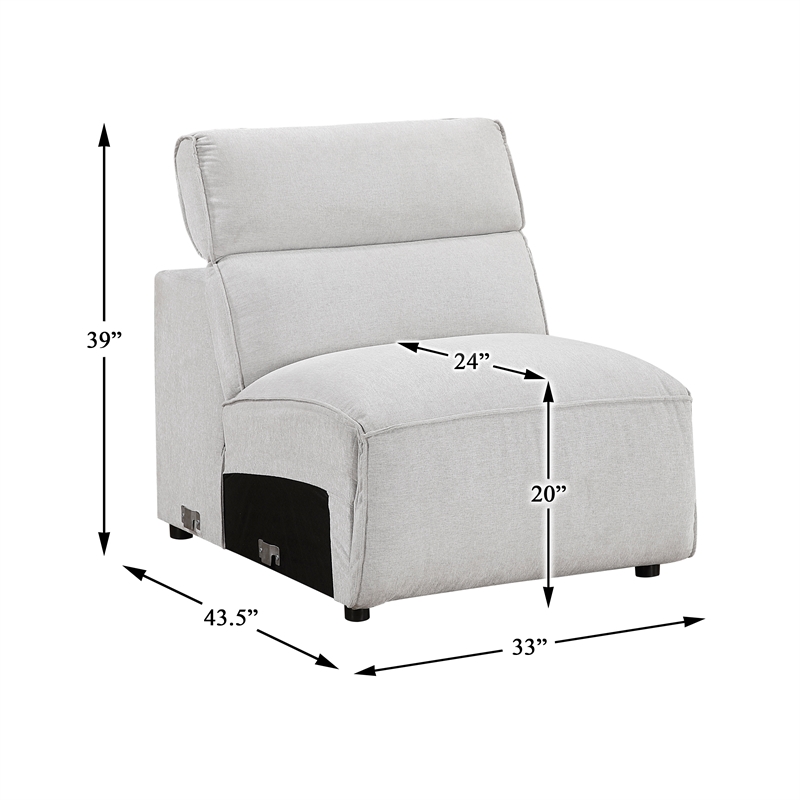 Pemberly Row Microfiber Armless Chair with Adjustable Headrest in Light Gray
