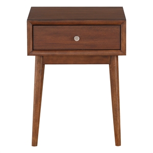 Pemberly Row Walnut Veneer 1-Drawer End Table with Shelf in Brown