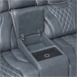 Pemberly Row Top Grain Leather Power Reclining Sofa and Loveseat in Blue