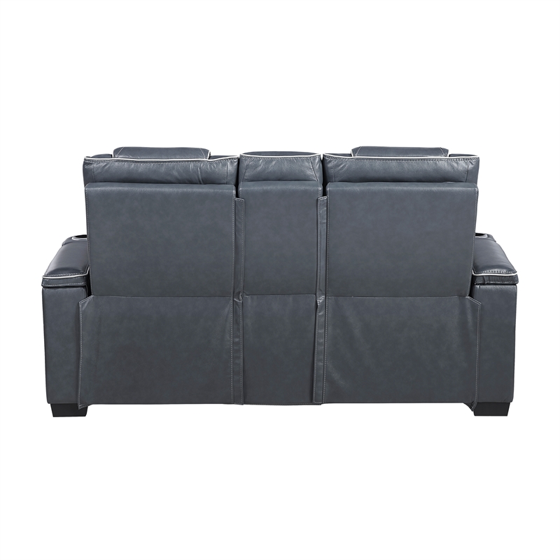 Pemberly Row Top Grain Leather Power Reclining Sofa and Loveseat in Blue