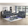 Pemberly Row Top Grain Leather Power Reclining Sofa and Loveseat in Blue