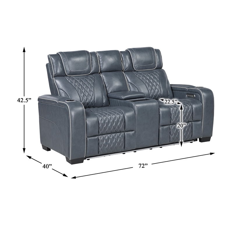 Pemberly Row Top Grain Leather Power Reclining Sofa and Loveseat in Blue
