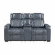 Pemberly Row Top Grain Leather Power Reclining Sofa and Loveseat in Blue