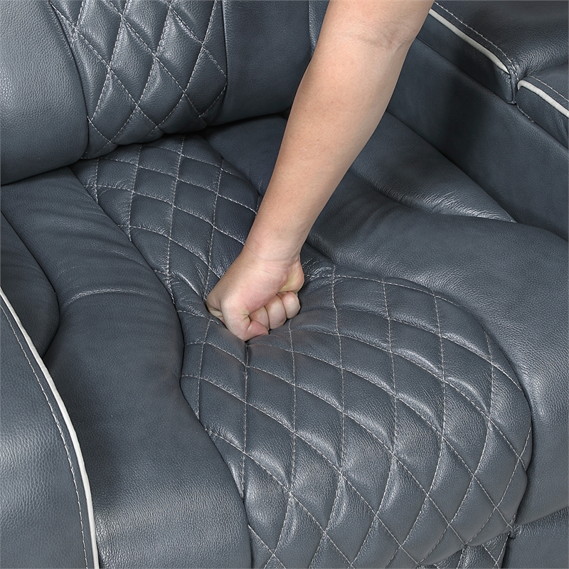 Pemberly Row Top Grain Leather Power Reclining Sofa and Loveseat in Blue