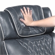 Pemberly Row Top Grain Leather Power Reclining Sofa and Loveseat in Blue