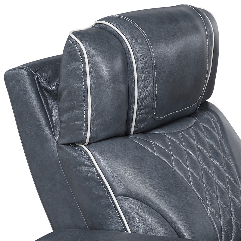 Pemberly Row Top Grain Leather Power Reclining Sofa and Loveseat in Blue