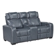 Pemberly Row Top Grain Leather Power Reclining Sofa and Loveseat in Blue