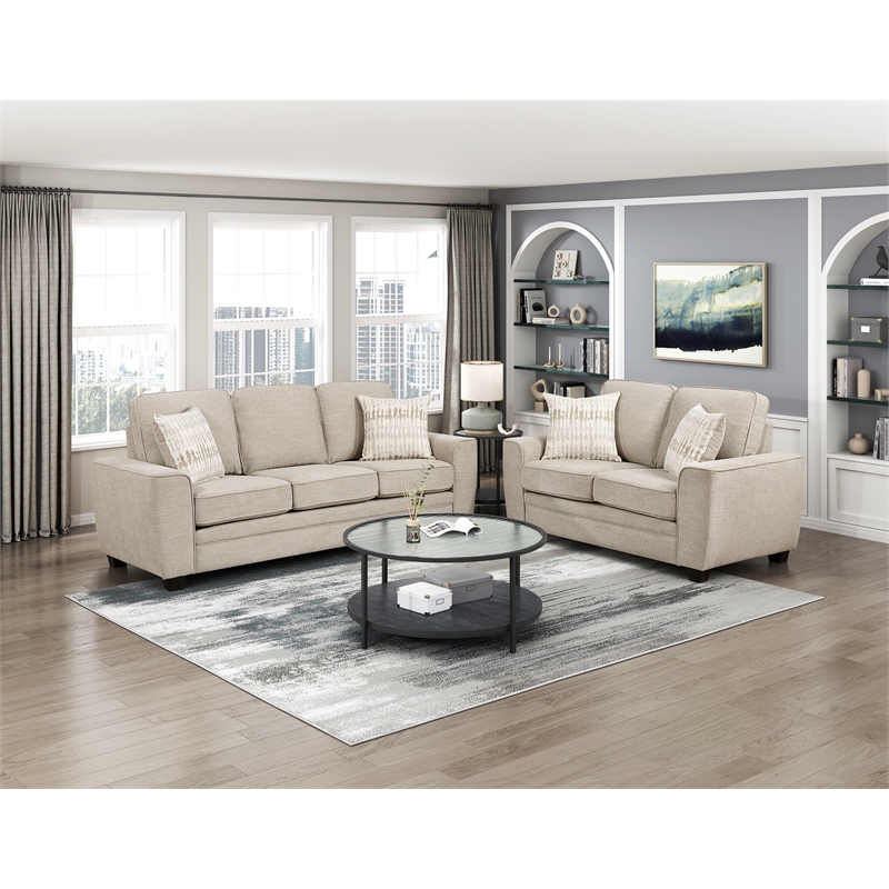 Pemberly Row Chenille 2-Piece Sofa and Loveseat Set with Pillows in Taupe