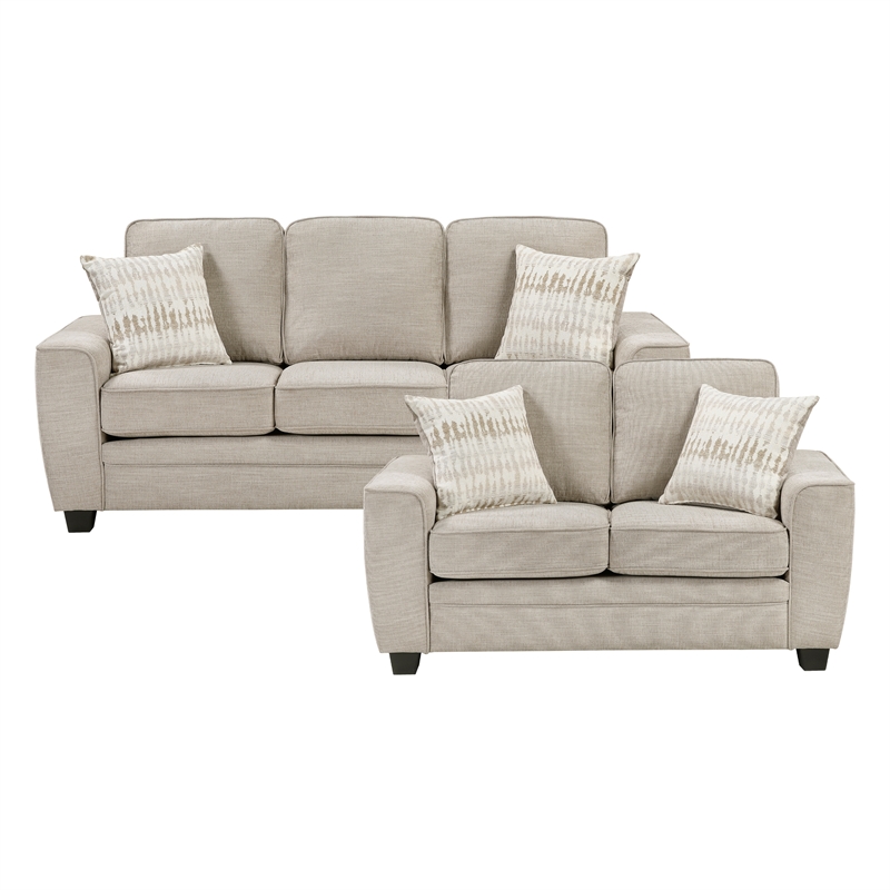 Pemberly Row Chenille 2-Piece Sofa and Loveseat Set with Pillows in Taupe