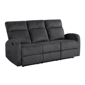 Pemberly Row Microfiber Wall-Hugger Double Reclining Sofa in Dark Gray