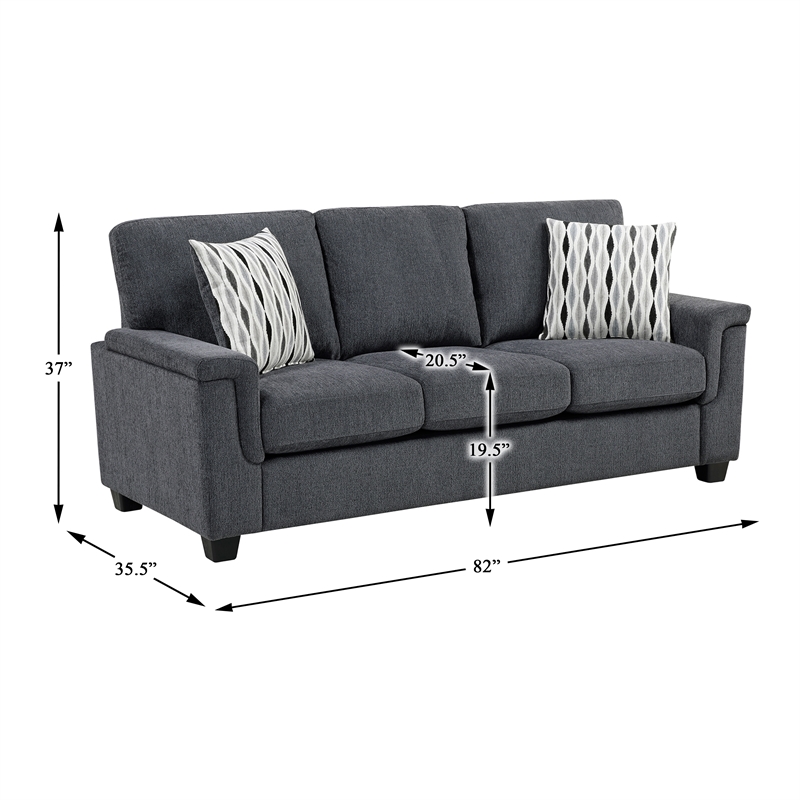 Pemberly Row Chenille Sofa with Reversible Cushions and 2 Pillows in Dark Gray