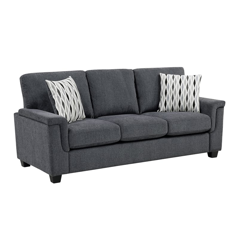 Pemberly Row Chenille Sofa with Reversible Cushions and 2 Pillows in Dark Gray