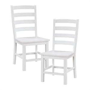 Pemberly Row Solid Wood Ladder Back Dining Side Chair Set of 2 in White