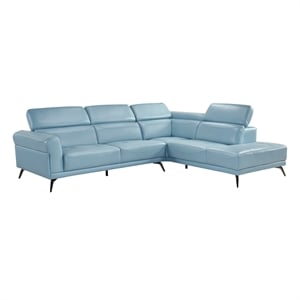 Pemberly Row Top Grain Leather 2-Piece Sectional with Right Chaise in Blue
