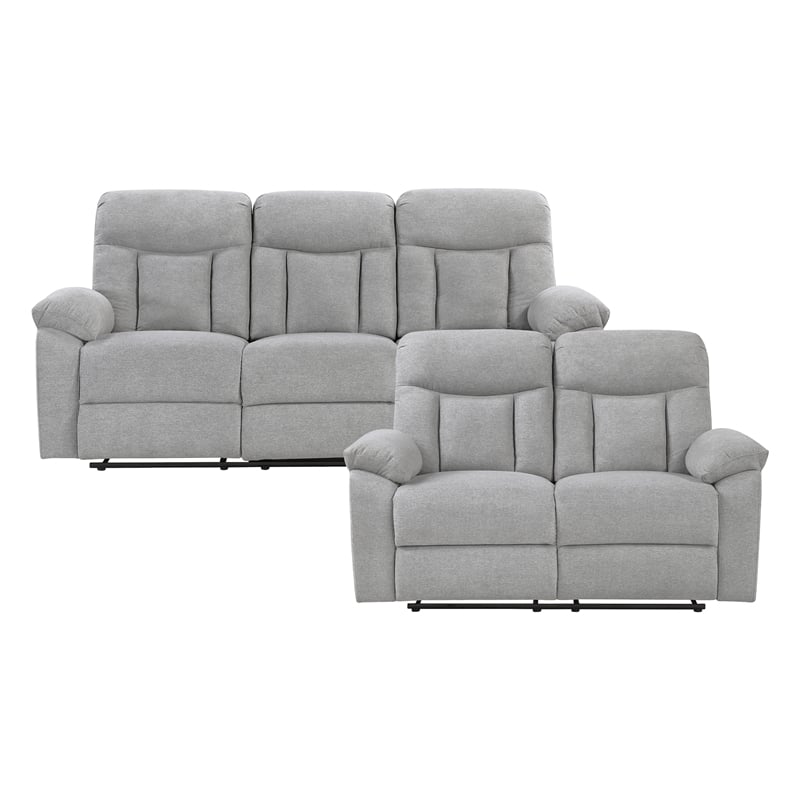 Pemberly Row Chenille 2-Piece Reclining Sofa and Loveseat Set in Gray