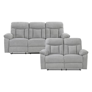 Pemberly Row Chenille 2-Piece Reclining Sofa and Loveseat Set in Gray