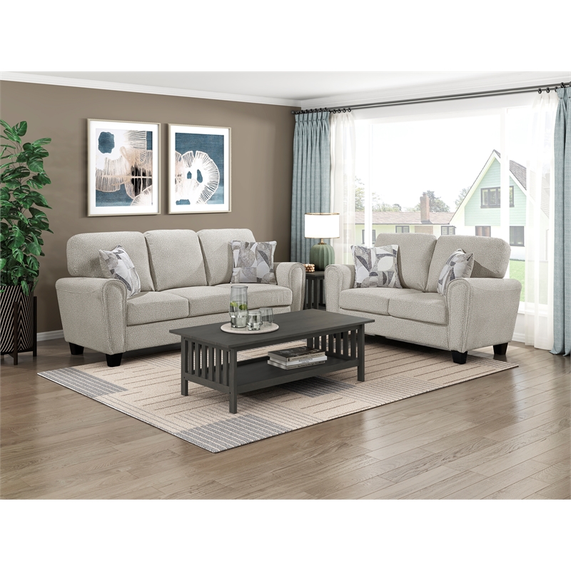 Pemberly Row Chenille Sofa with Pocket Coils and 2 Decor Pillows in Gray