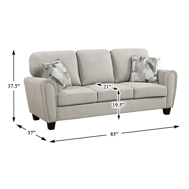 Pemberly Row Chenille Sofa with Pocket Coils and 2 Decor Pillows in Gray