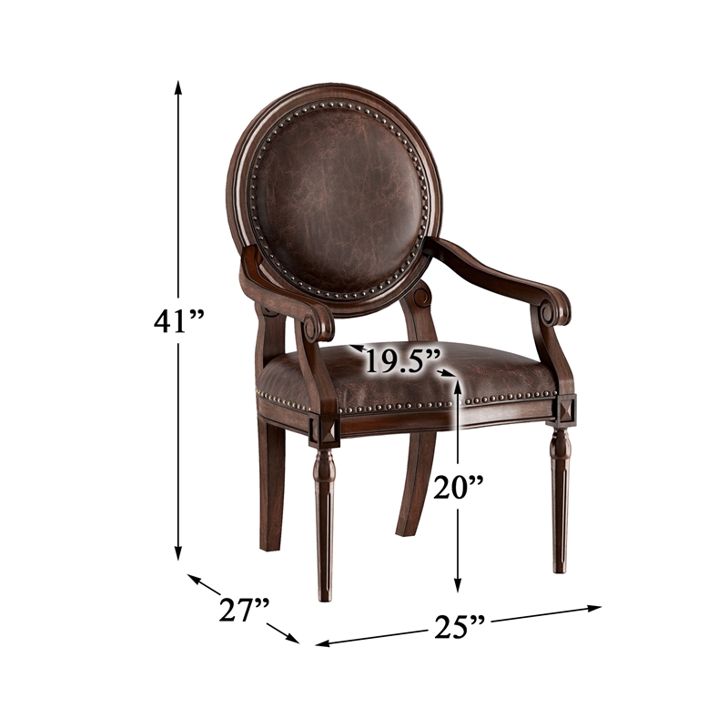 Pemberly Row Faux Leather Accent Chair with Nailhead Trim in Dark Brown