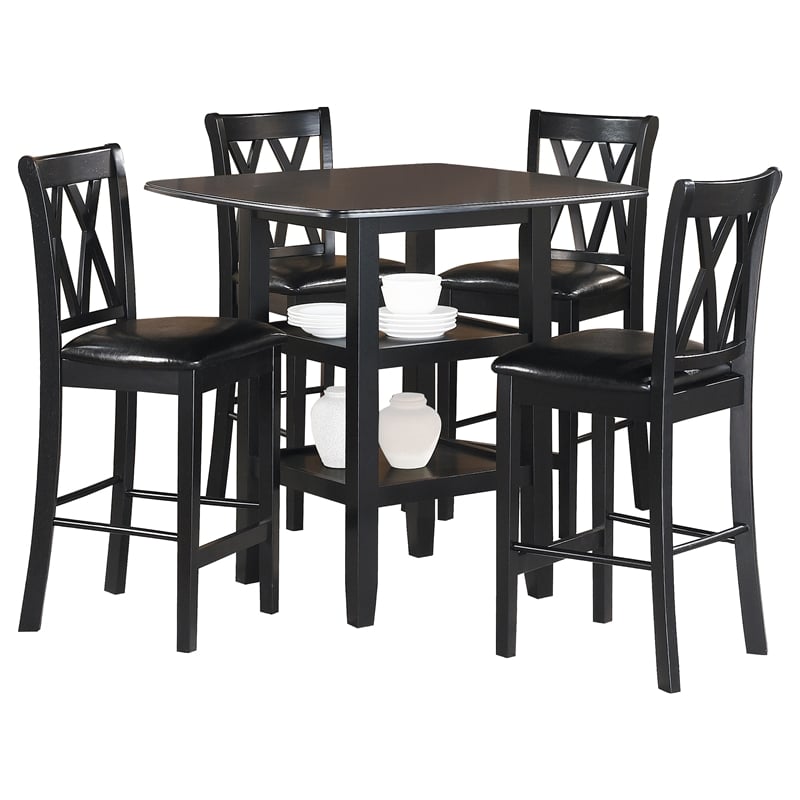 Pemberly Row 5-Piece Solid Wood Counter Height Dining Set with X-Back in Black