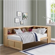 Pemberly Row Pine Wood Twin Bookcase Corner Bed in Natural Pine