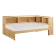 Pemberly Row Pine Wood Twin Bookcase Corner Bed in Natural Pine