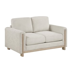 Pemberly Row Textured Fabric Loveseat with Reversible Cushions in Beige