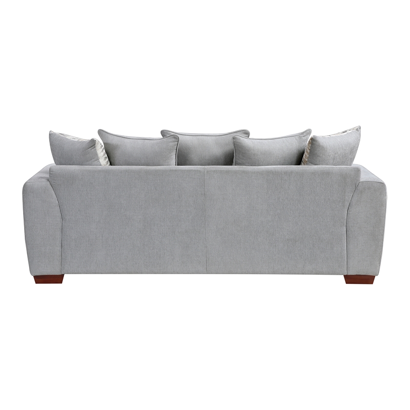 Pemberly Row Chenille Scatter Back Sofa with Nailhead Trim and 7 Pillows in Gray