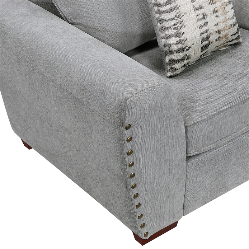 Pemberly Row Chenille Scatter Back Sofa with Nailhead Trim and 7 Pillows in Gray