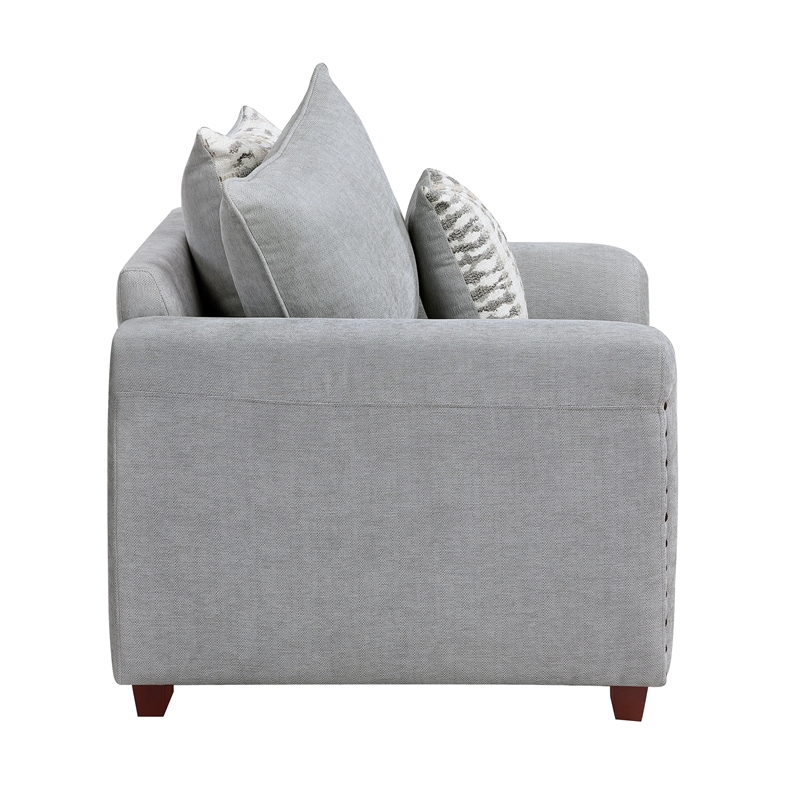 Pemberly Row Chenille Scatter Back Sofa with Nailhead Trim and 7 Pillows in Gray