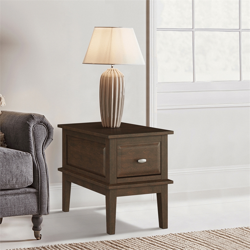 Pemberly Row Birch Veneer 1 Drawer End Table with Ball Bearing Glides in Cherry
