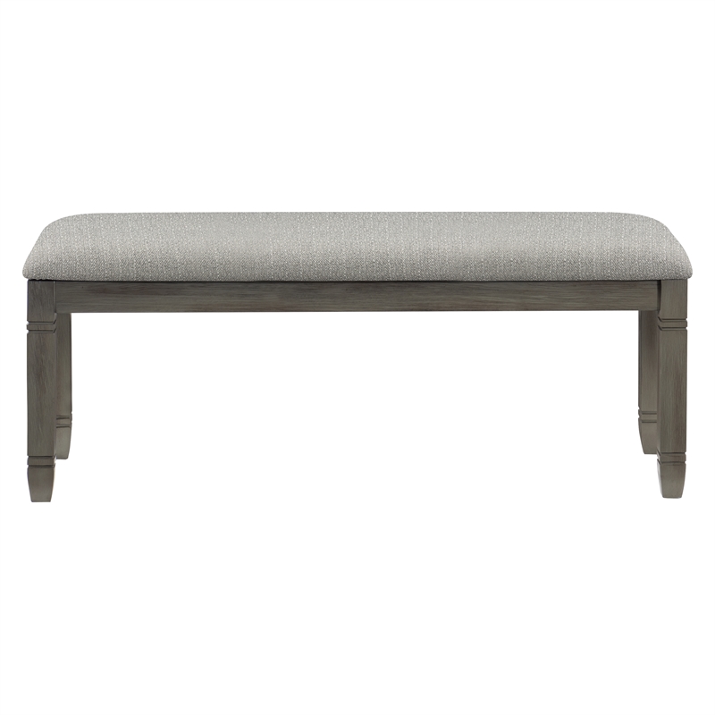 Pemberly Row Pine Wood Upholstered Dining Bench with 300 lb Capacity in Gray