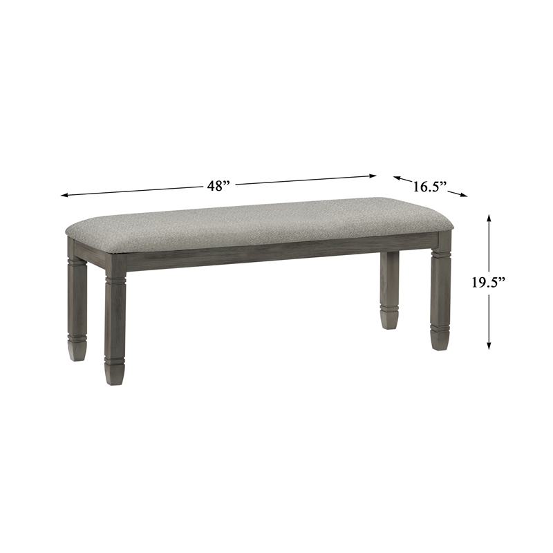 Pemberly Row Pine Wood Upholstered Dining Bench with 300 lb Capacity in Gray