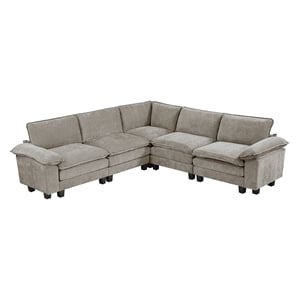 Pemberly Row Chenille 5-Piece Modular Sectional with Removable Covers in Pewter