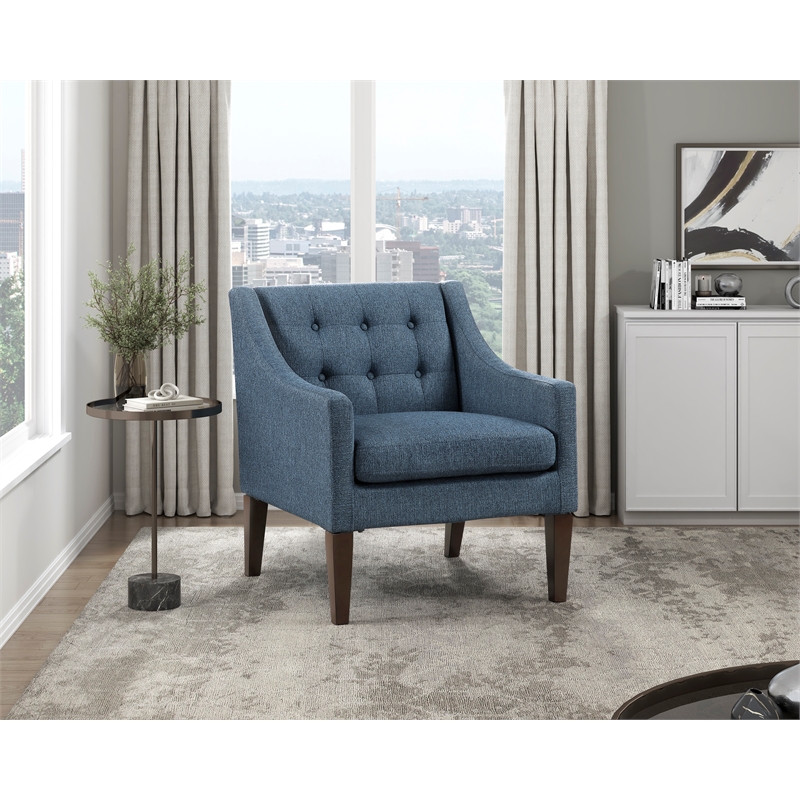 Pemberly Row Tufted Mid-Century Accent Chair with Solid Wood Legs in Blue