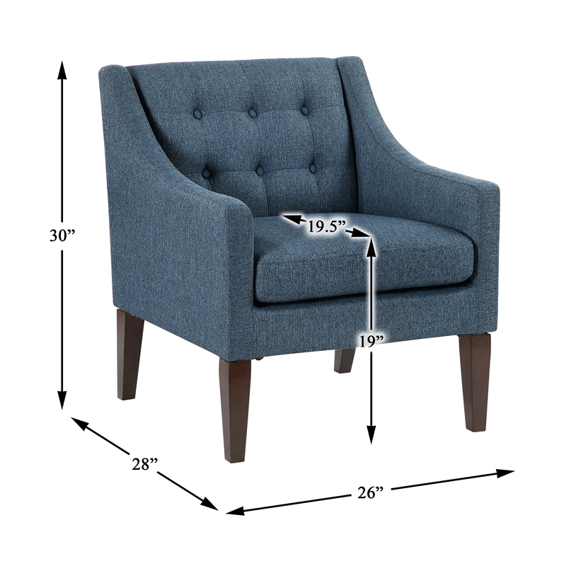 Pemberly Row Tufted Mid-Century Accent Chair with Solid Wood Legs in Blue