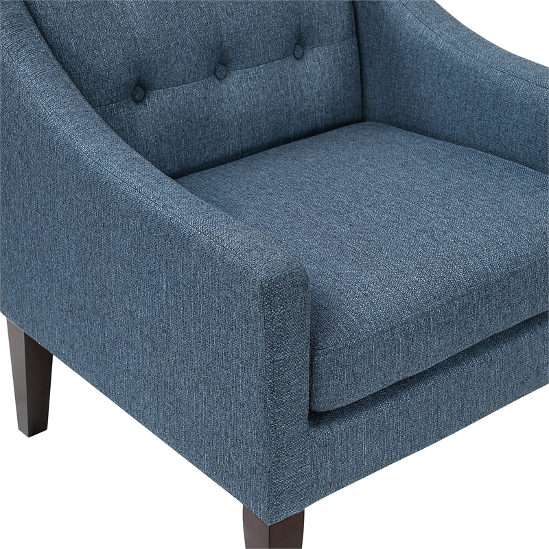 Pemberly Row Tufted Mid-Century Accent Chair with Solid Wood Legs in Blue