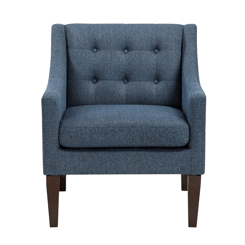 Pemberly Row Tufted Mid-Century Accent Chair with Solid Wood Legs in Blue
